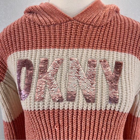 DKNY Girls Pink Sweatshirt Hoodie knit SIZE LARGE - Picture 3 of 17